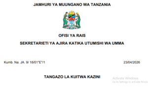 MAJINA ya Walioitwa Kazini UTUMISHI 23/04/2026
