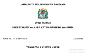 MAJINA ya Walioitwa Kazini UTUMISHI 27/04/2026