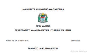 MAJINA ya Walioitwa Kazini UTUMISHI 28/04/2026