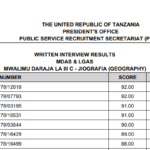 Matokeo Ya Usaili Wa Kuandika Uliofanyika Tarehe 25-26/04/2026