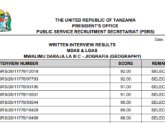 Matokeo Ya Usaili Wa Kuandika Uliofanyika Tarehe 25-26/04/2026