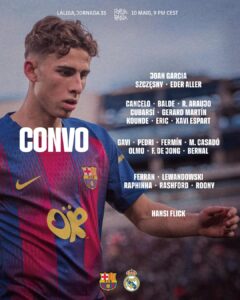 KIKOSI cha Barcelona vs Real Madrid Leo 10/05/2026
