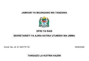 MAJINA ya Walioitwa Kazini UTUMISHI 18/05/2026