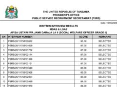 MATOKEO ya Usaili wa Kuandika Uliofanyika TAREHE 17/05/2026
