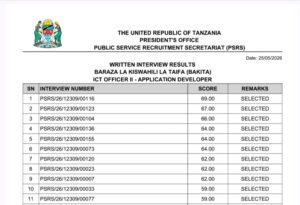 MATOKEO ya Usaili wa Kuandika Uliofanyika 23-24/05/2026