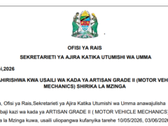 Kuahirishwa Kwa Usaili Wa Kada Ya Artisan Grade II (Motor Vehicle Mechanics) Shirika La Mzinga