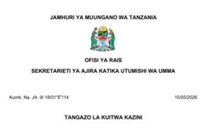 MAJINA ya Walioitwa Kazini UTUMISHI 15/05/2026