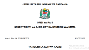 MAJINA ya Walioitwa Kazini Taasisi Mbalimbali za Umma (Utumishi) 02/05/2026
