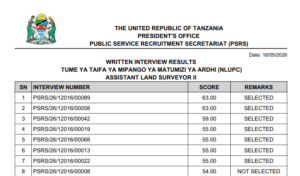 MATOKEO Ya Usaili Wa Kuandika Uliofanyika Tarehe 16/05/2026