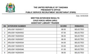 Matokeo Ya Usaili Wa Kuandika Chuo Kikuu Ardhi (ARU) Uliofanyika Tarehe 04/05/2026