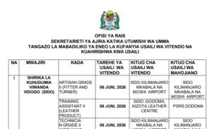 Tangazo La Mabadiliko Ya Eneo La Usaili Wa Vitendo Na Kuahirishwa Kwa Usaili
