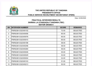 MATOKEO ya Usaili wa Vitendo Uliofanyika 3-4/06/2025