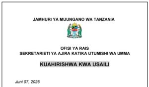 TANGAZO LA Kuahirishwa Kwa Usaili Uliopangwa Kufanyika 10/06/2026