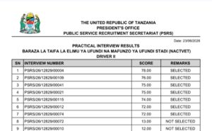 MATOKEO ya Usaili wa Vitendo UTUMISHI 23/06/2026