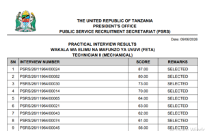 MATOKEO ya Usaili wa Vitendo Uliofanyika Tarehe 09/06/2026