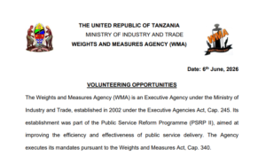 NAFASI za Kazi Wakala wa Vipimo(WMA)